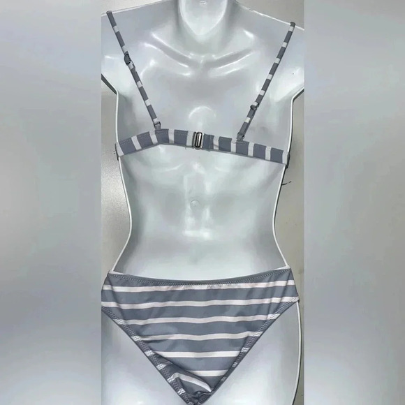 CUPSHE Periwinkle Blue & White Stripe Bikini Cheeky Bottoms Swimsuit - Picture 5 of 5
